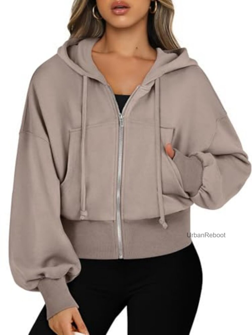 Women's Cropped Zip Up Hoodie with Pockets - Soft Casual Pullover